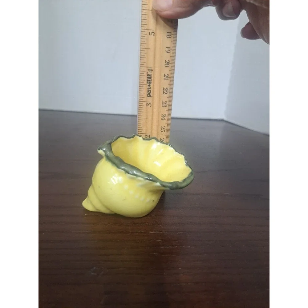 1940s Shell Shape Yellow With Olive Trim On Scalloped Edge Seashell Shape Sugar